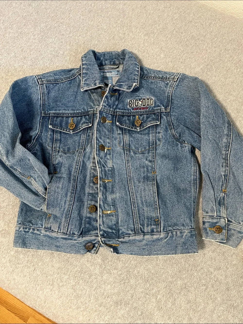 Kids Big Dog Trucker Denim Jacket Size 8 Embroidered Vintage